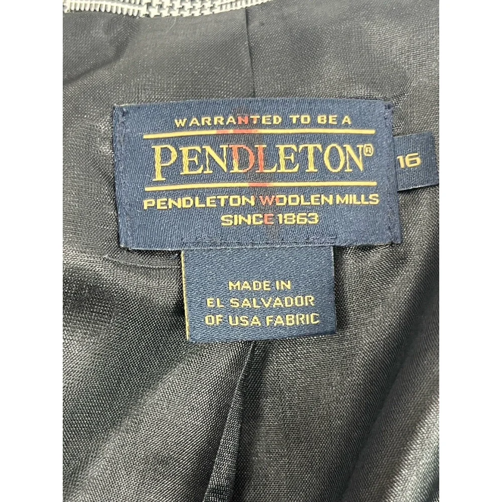 Pendleton Size 16 Glen Plaid Blazer Jacket‎ 100% Virgin Wool Professional